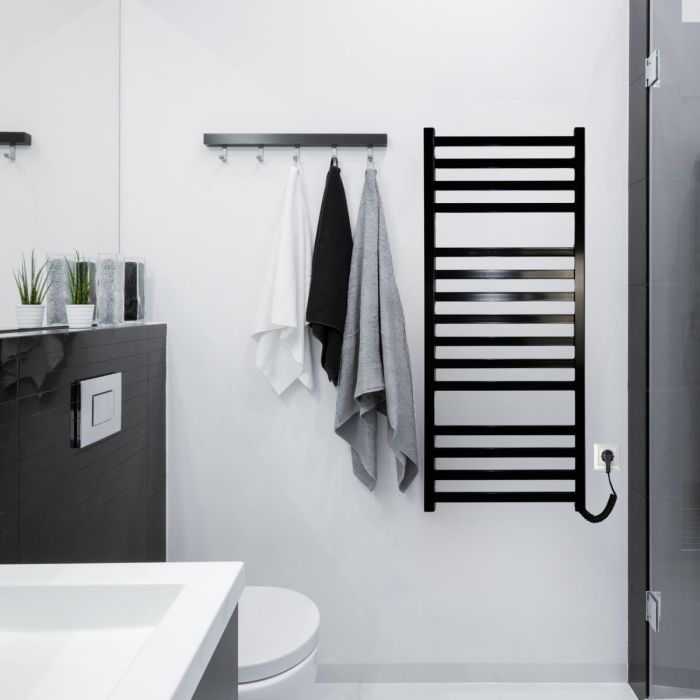 Рушникосушарка електрична Carino RICARDO з кнопкою Чорний глянець 1190*490