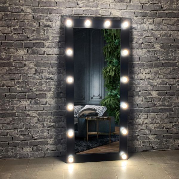 Дзеркало Led в повний зріст з лампами 180х80 см Чорний